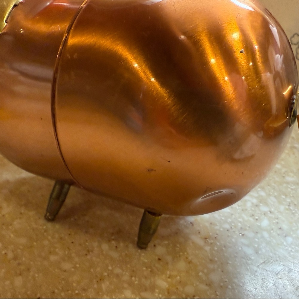 Vintage 1970’s Copper Piggy Bank with Gold Accents Copper Pig - Picture 10 of 13